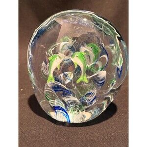 Vintage Murano Style Dolphin Art Glass Paperweight